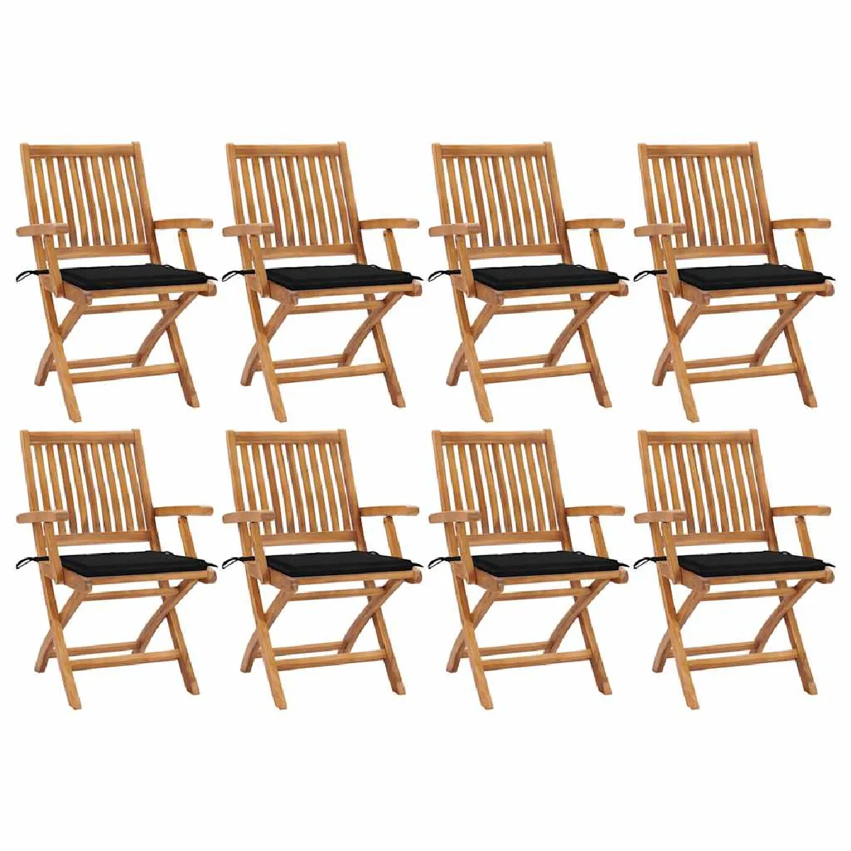 vidaXL Chaises pliables de jardin avec coussins Teck solide - vue 5