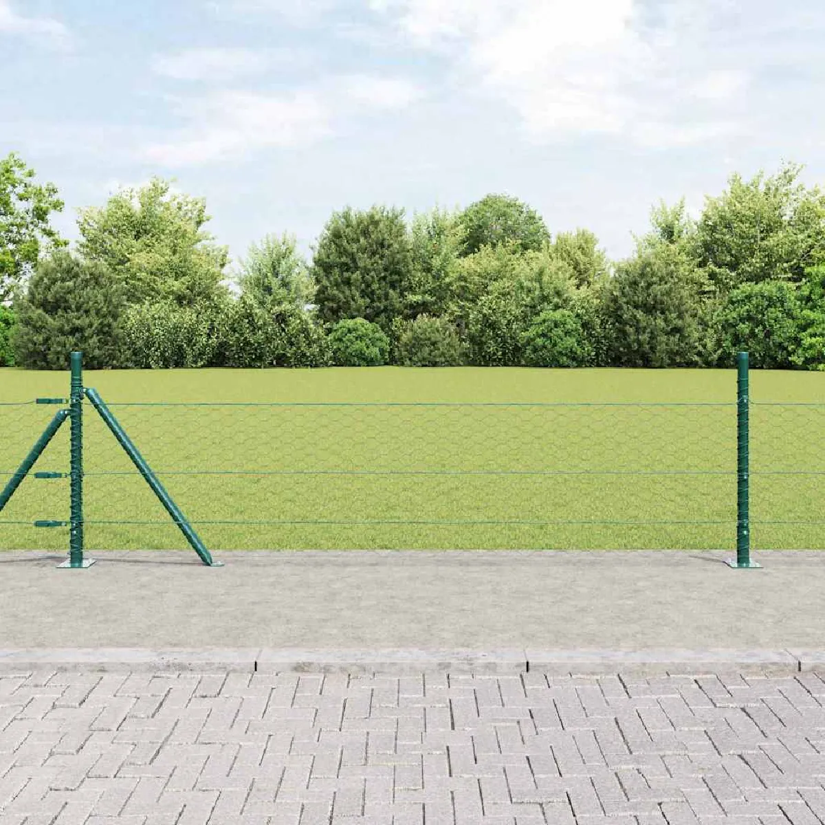 vidaXL Clôture Hexagonale 1.2x100 Acier Poteaux de Clôture 13 pcs Verts Ø32 mm 170 cm Acier Galvanisé - vue 10