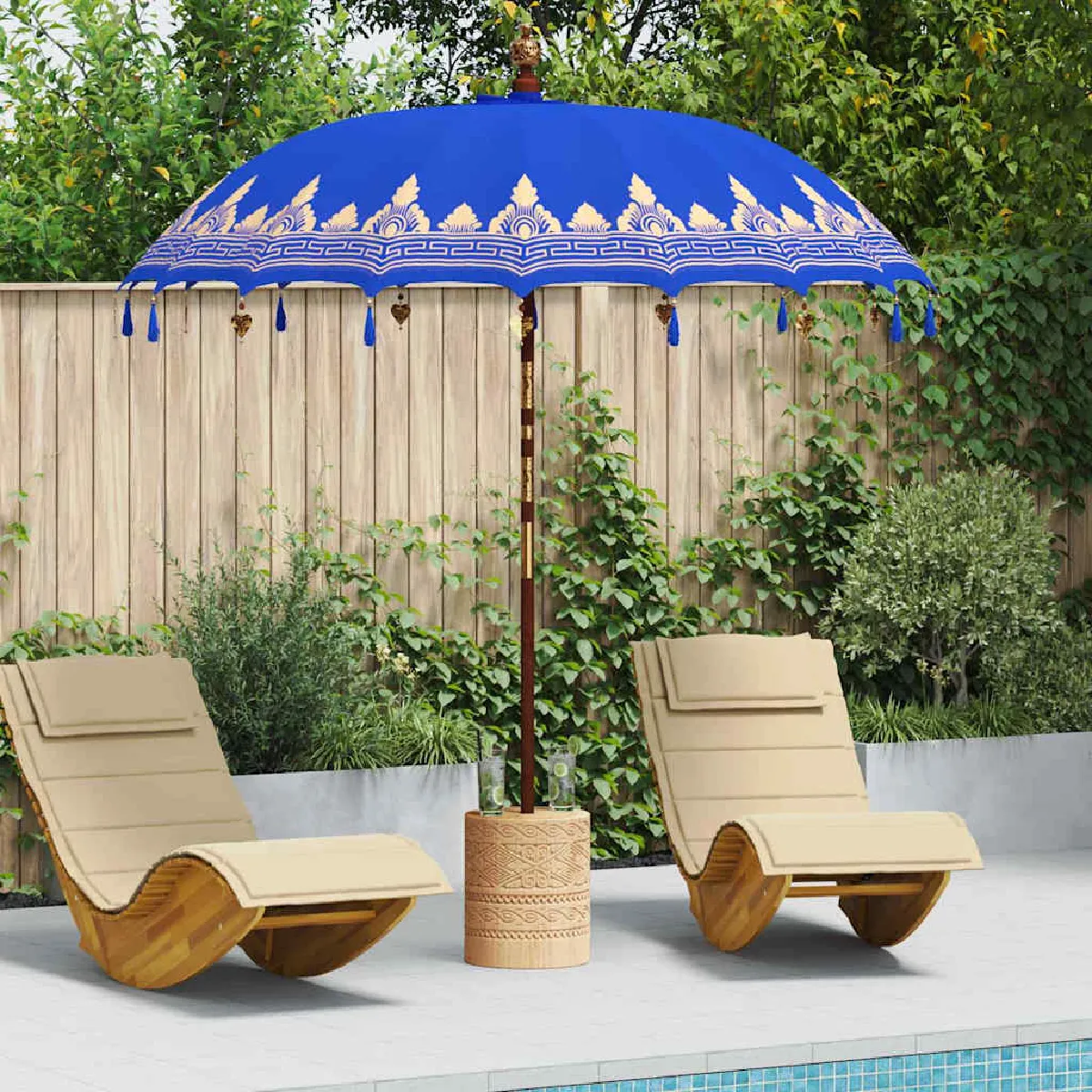 vidaXL Parasol Autre x 250 cm Coton et bois massif - vue 4