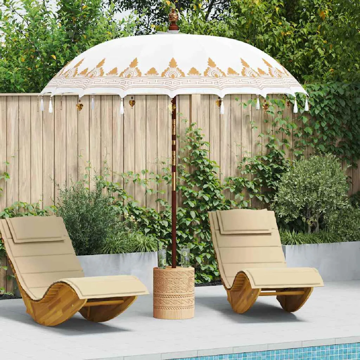 vidaXL Parasol Autre Crème x 250 cm Coton et bois massif - vue 2