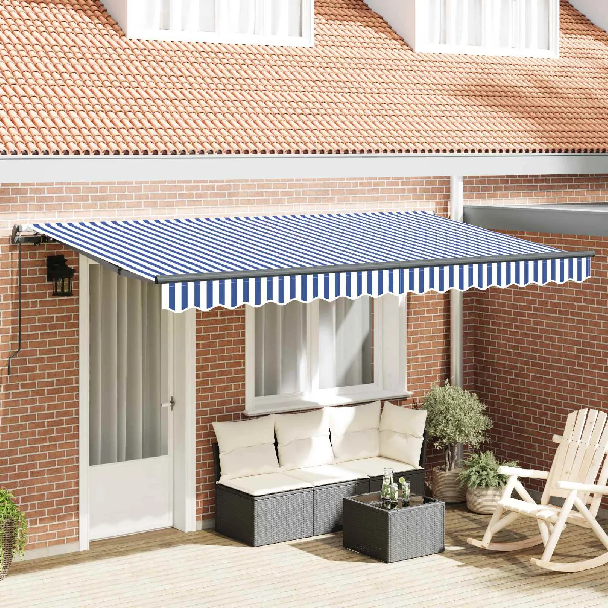 vidaXL Auvent Rétractable Bleu 350 x 200 cm tissu