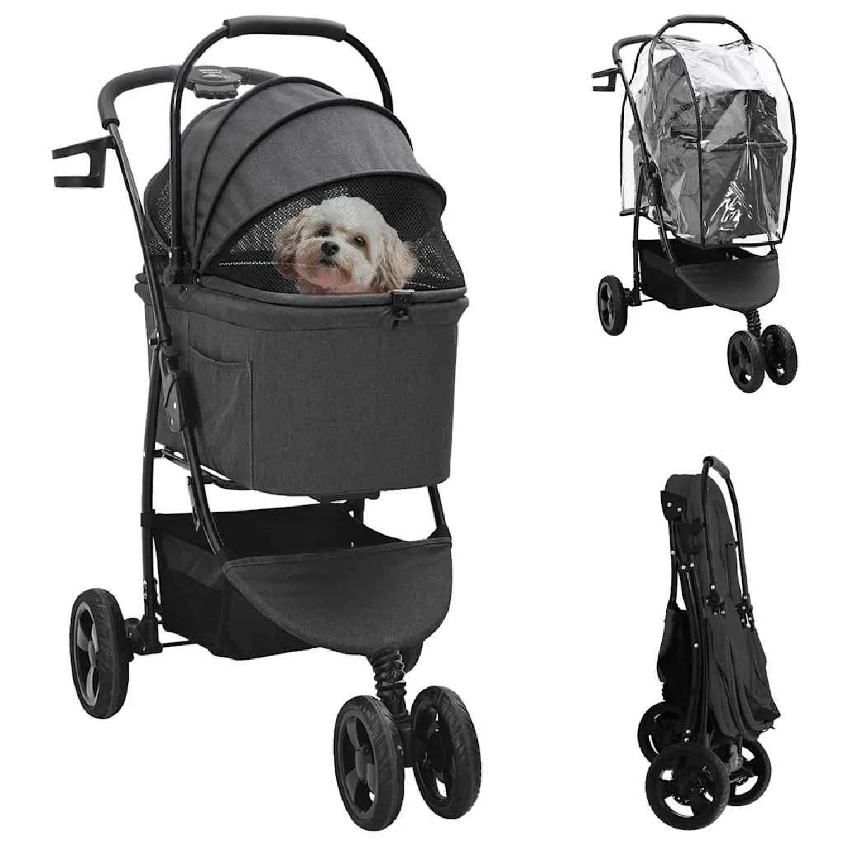 vidaXL Poussette Pliante pour Animaux Réglable 78 x 54 x 101 cm - vue 3