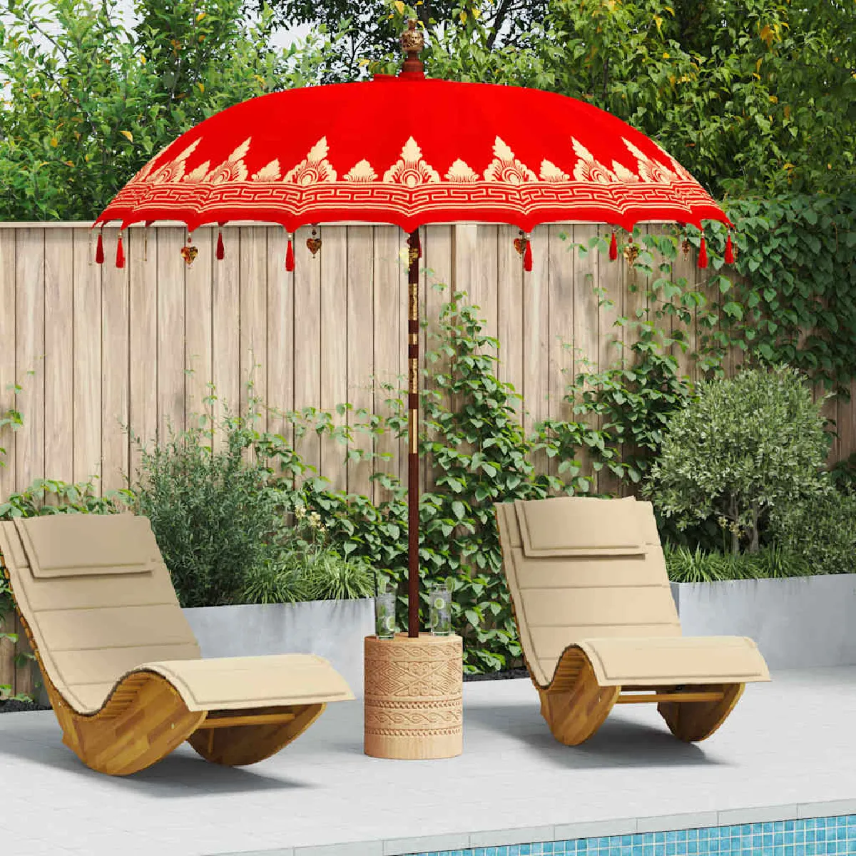 vidaXL Parasol Autre x 250 cm Coton et bois massif