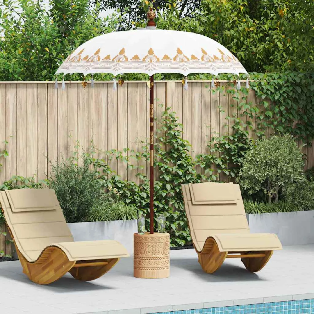 vidaXL Parasol Autre Crème x 250 cm Coton et bois massif