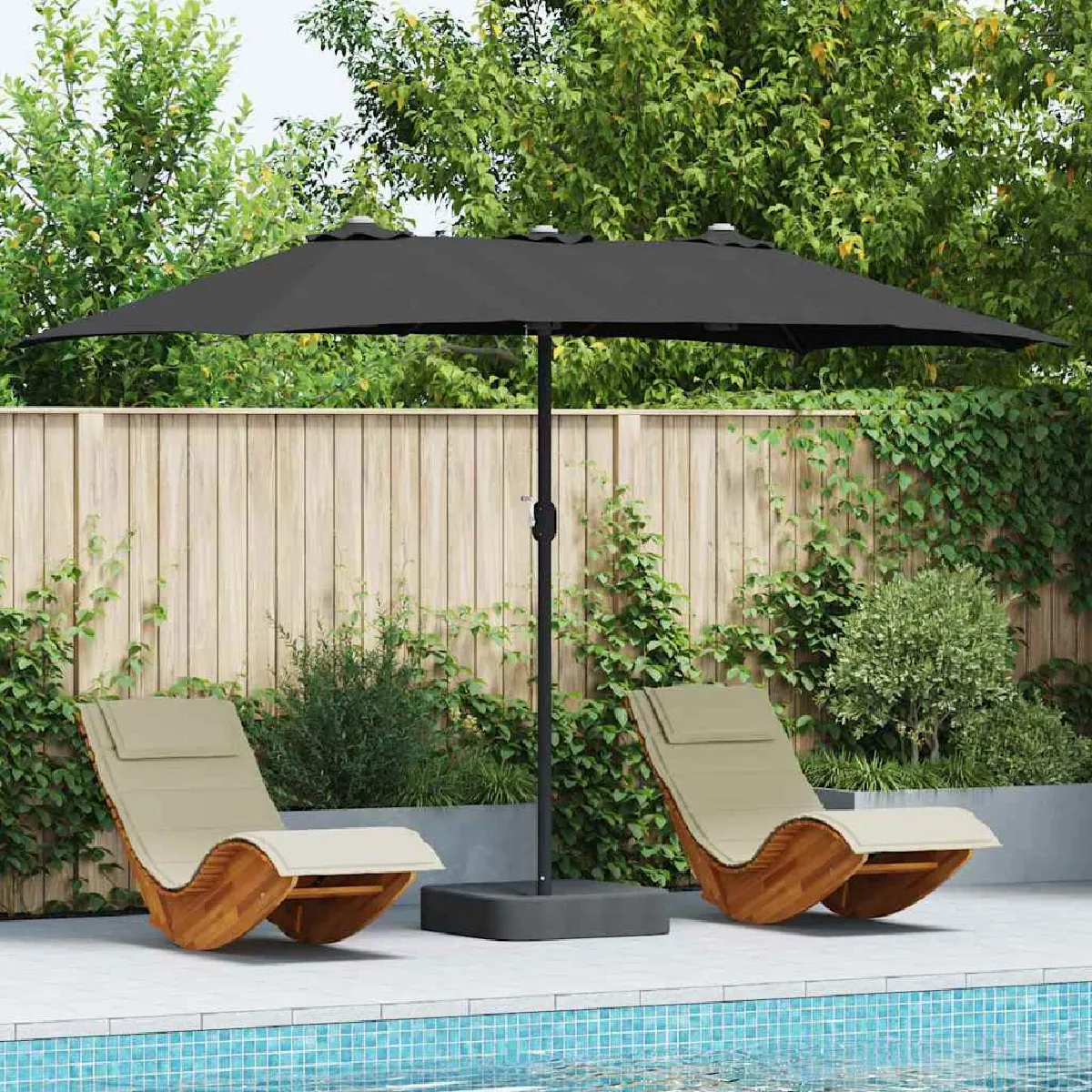 vidaXL Parasol de jardin Noir 385 x 209 x 244 cm Polyester et Acier