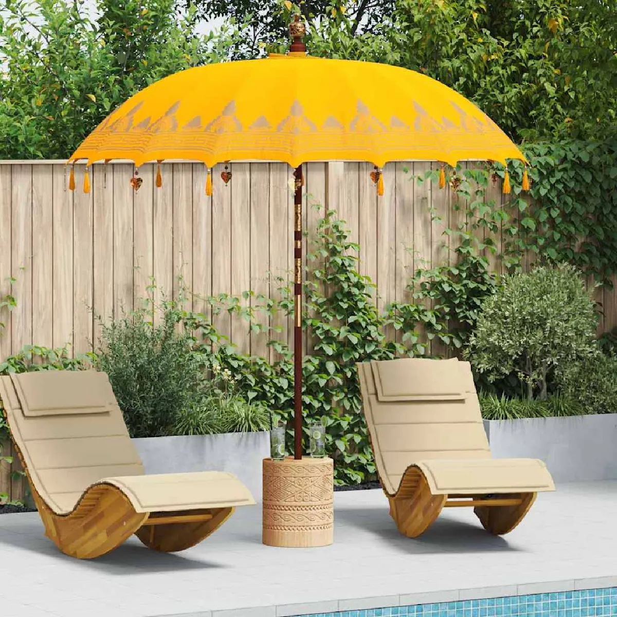 vidaXL Parasol Autre x 250 cm Coton et bois massif - vue 2