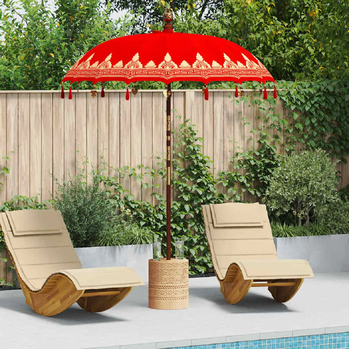 vidaXL Parasol Autre x 250 cm Coton et bois massif - vue 5