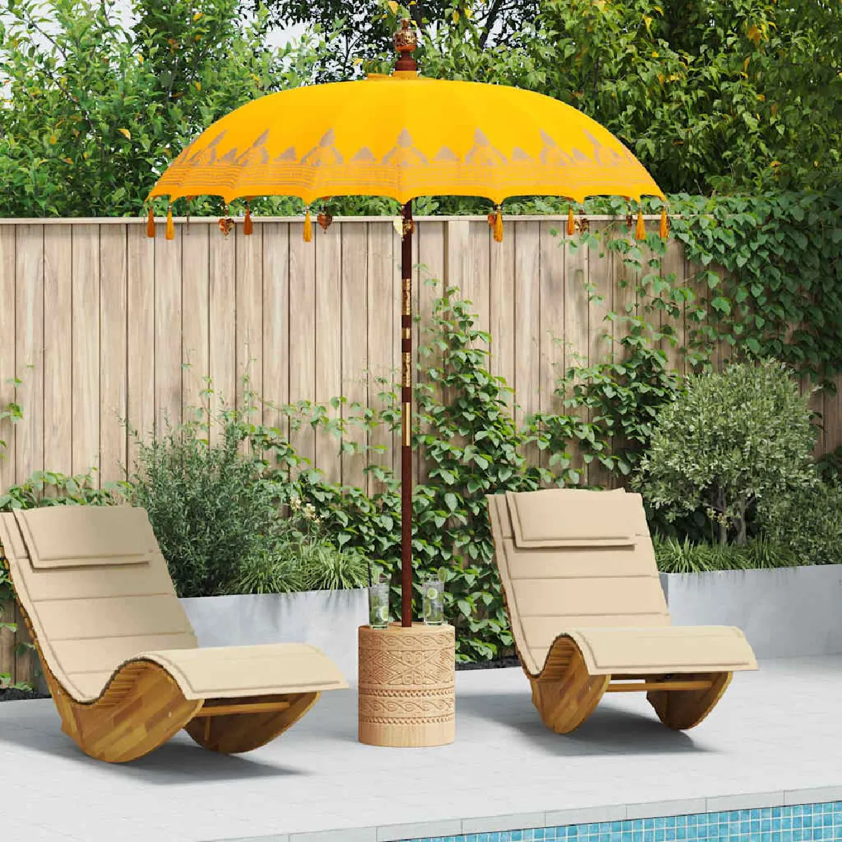 vidaXL Parasol Autre x 250 cm Coton et bois massif - vue 3