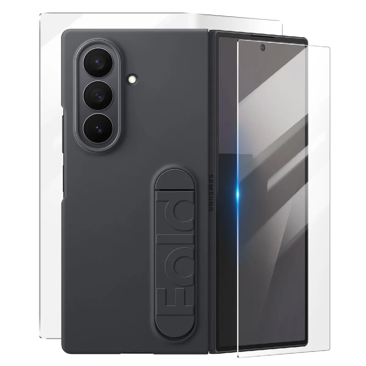 Samsung Coque pour Samsung Galaxy Z Fold 7 en Silicone avec Support et Protections Écran Noir