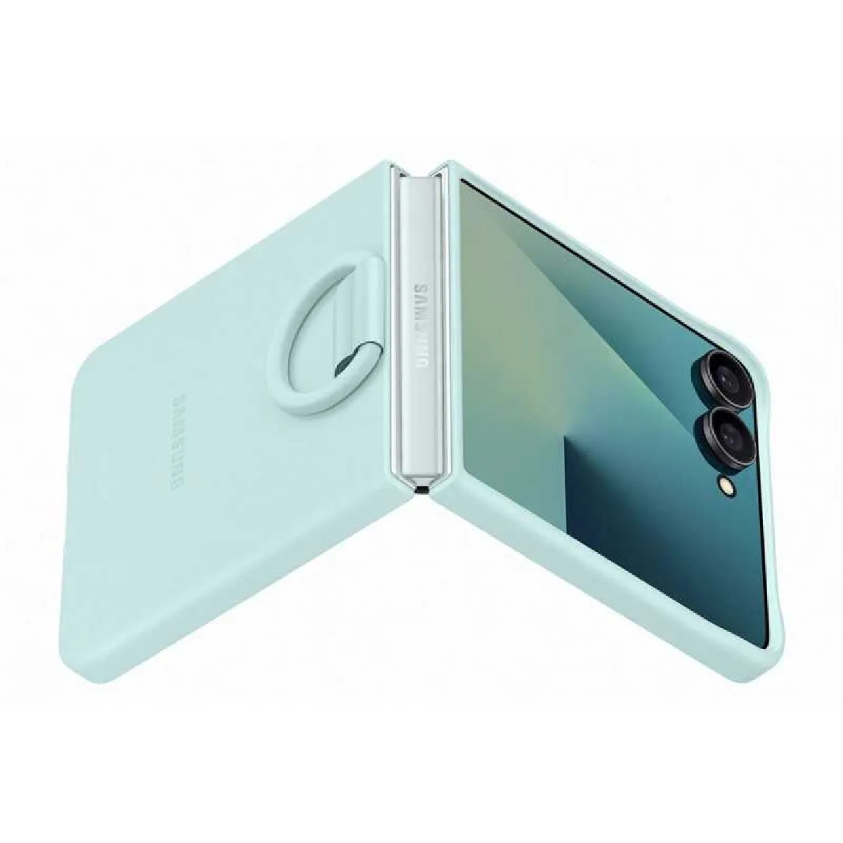 Samsung Coque en silicone avec anneau selfie Galaxy Z Flip 7 - Vert d'eau