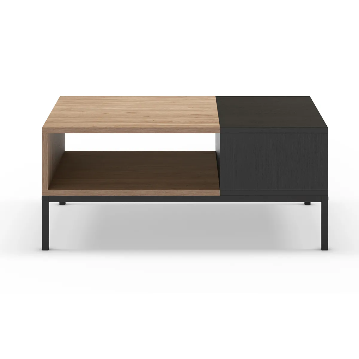 Comparer les prix de Table basse, table de salon aspect bois coloris naturel, noir et pieds en métal coloris noir -Longueur 90 x Profondeur 56 x Hauteur 40 cm