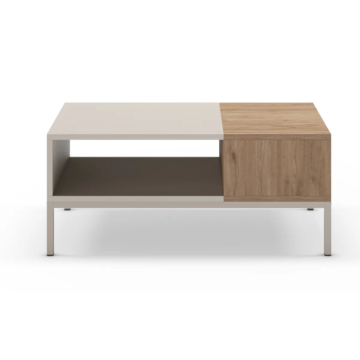 Meilleurs prix pour Table basse, table de salon aspect bois coloris naturel, pieds en métal coloris blanc - Longueur 90 x Profondeur 56 x Hauteur 40 cm
