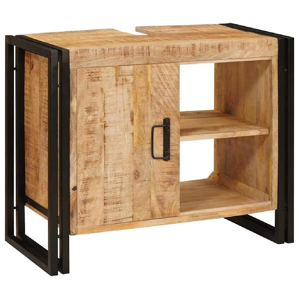 Meuble Sous Lavabo Salle De Bain En Bois De Noyer - 61x66x29 Cm, 2 Portes, Avec Découpe Pour Siphon, Naturel