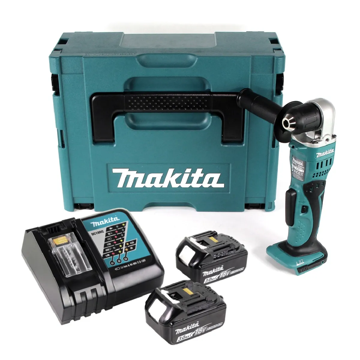 Makita BDA 351 RFJ Perceuse d'angle sans fil 18V 13 5Nm + 2x Batteries + Chargeur + Coffret Makpac