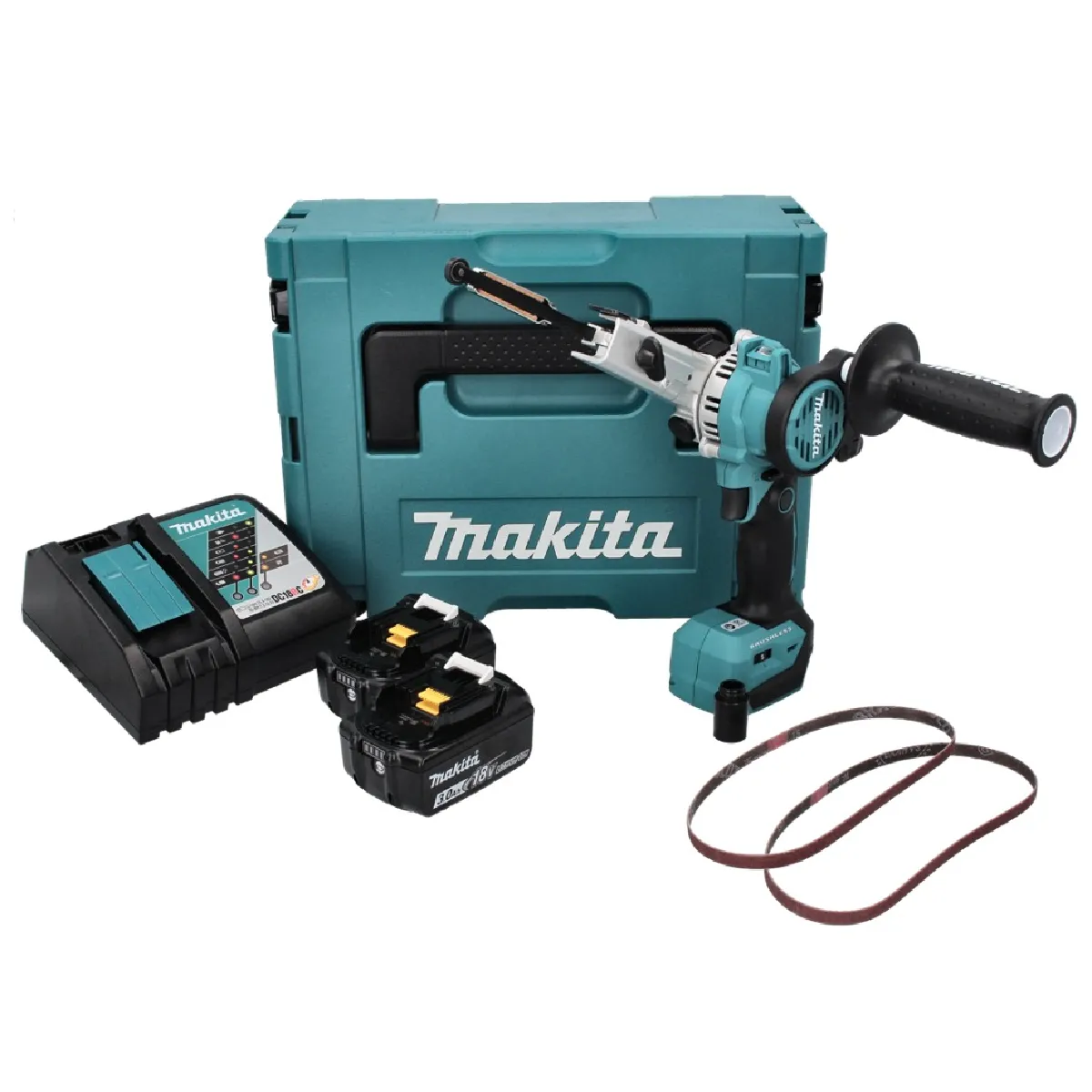 Makita DBS 180 RFJ à bande sans fil 18 V 9 x 533 mm Brushless + 2x batterie 3 0 Ah + chargeur + Makpac
