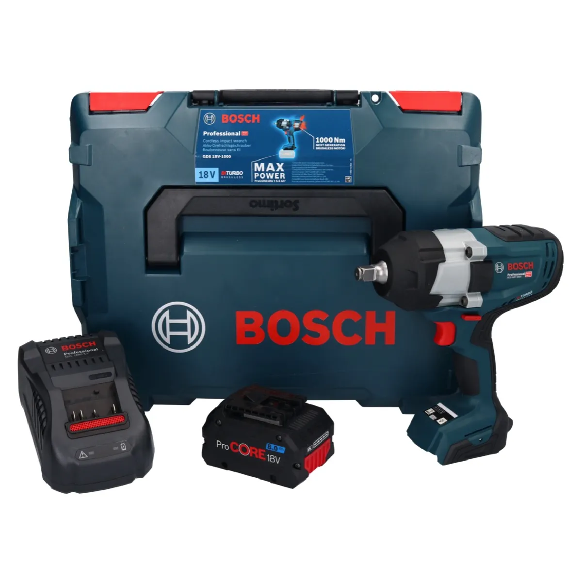 Bosch GDS 18V 1000 Professional Visseuse à chocs sans fil 18 V 1000 Nm BITURBO Brushless + 1x batterie ProCORE 8 0 Ah + chargeur + Boxx