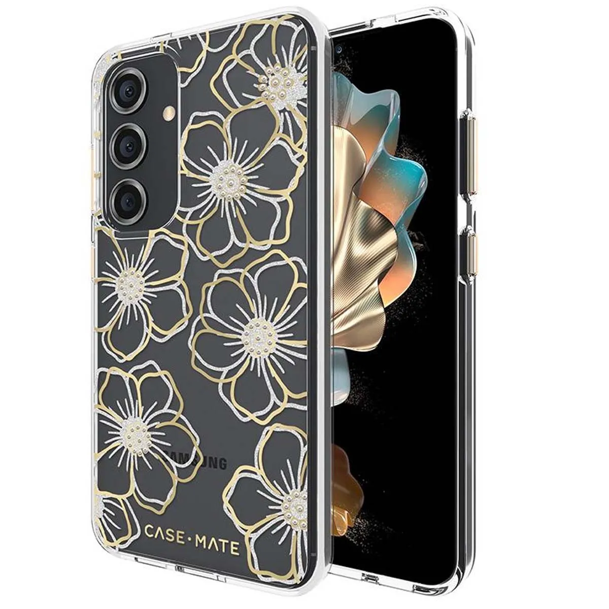 Case Mate Doré Coque Pour Galaxy S24 Motif Floral Gems Antimicrobienne Ultra Résistant E