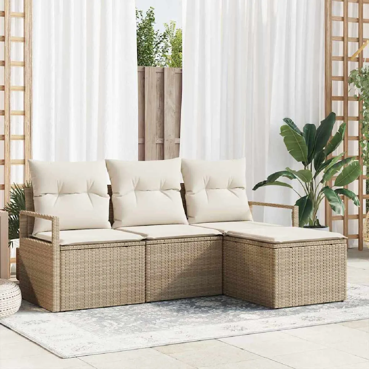 vidaXL Ensemble de canapé de jardin avec coussin 4 pcs et Crème - vue 5