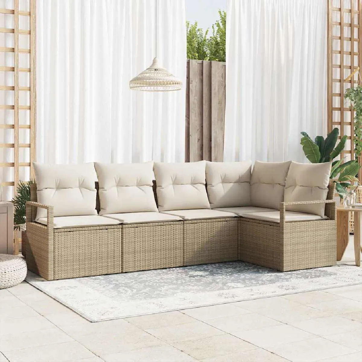 vidaXL Ensemble de canapé de jardin avec coussin 5 pcs Beige et crème
