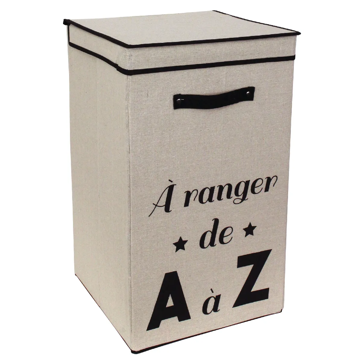 Panier &agrave; linge cartonn&eacute;e avec couvercle 70l beige a ranger de a &agrave; z