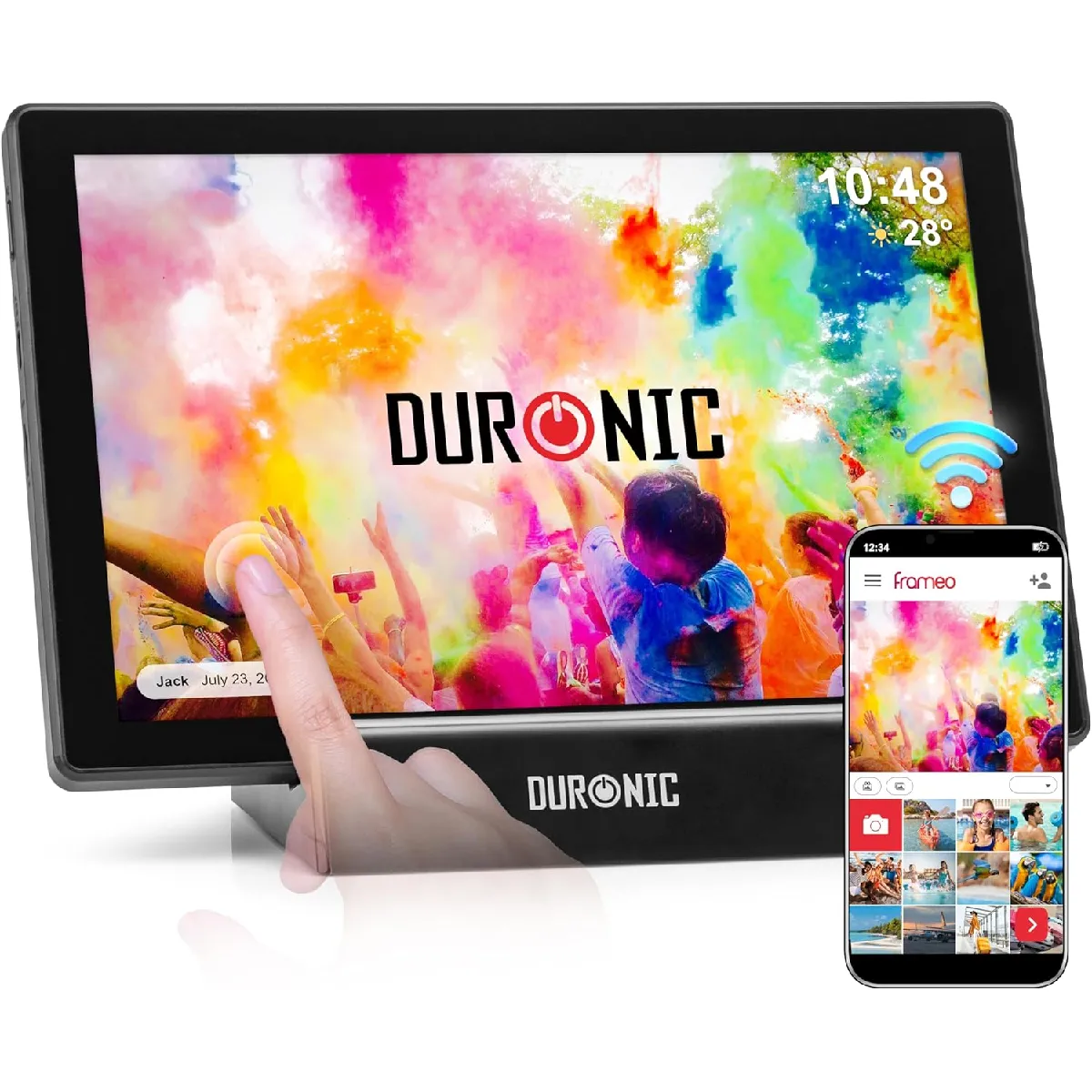 DURONIC Cadre Photo Num&eacute;rique Connect&eacute; Ecran Tactile 10,1 Pouces 1280 X 800px M&eacute;moire 32go Lecteur Vid&eacute;o  Frameo Pf1d Bk 