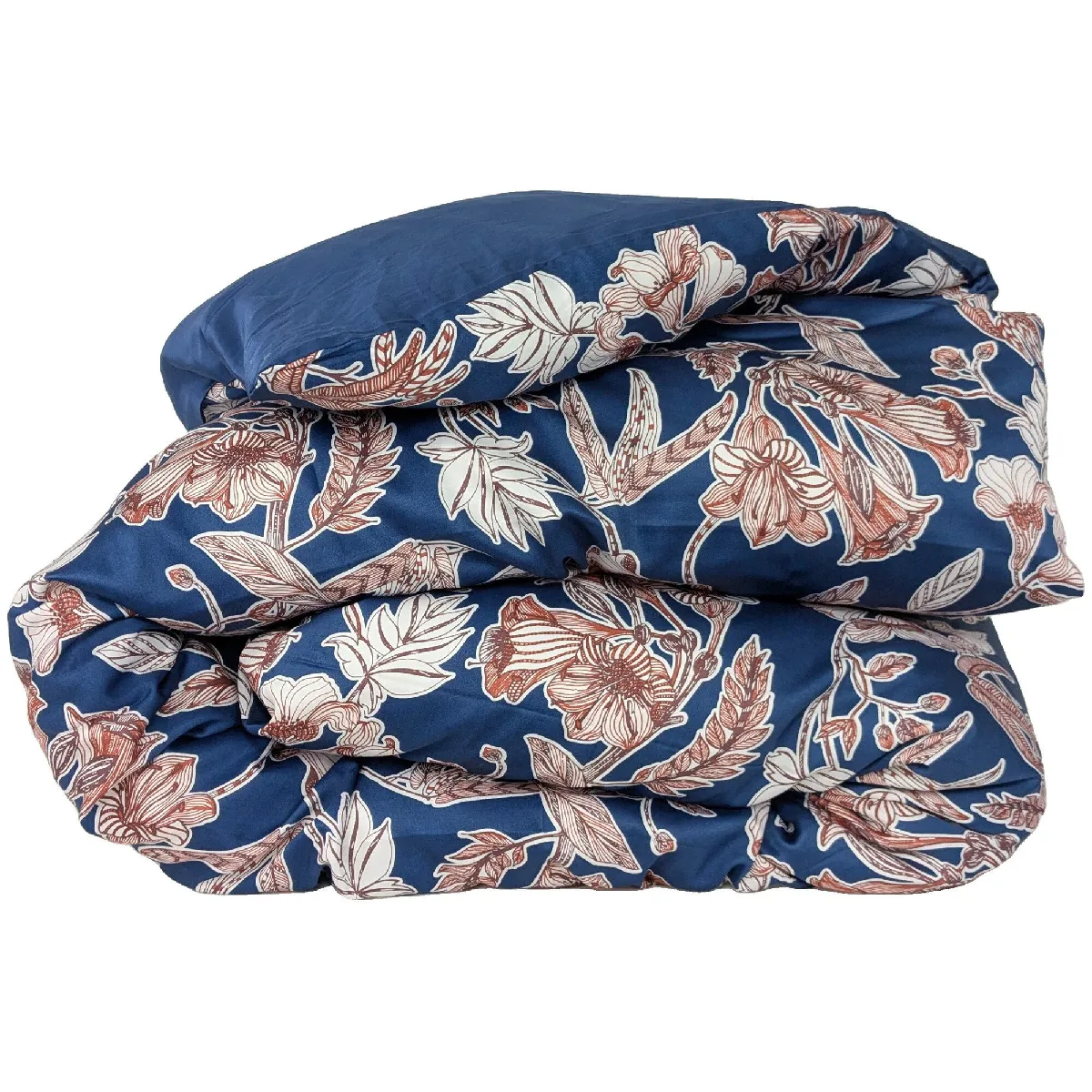 Linnea Housse de couette 260x240 cm satin de coton BOTANIC bleu Nuit