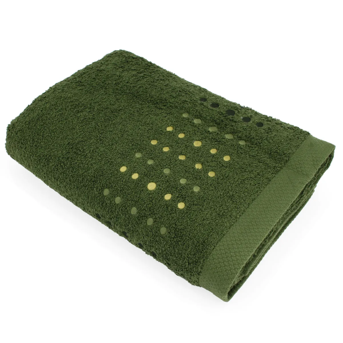 Drap De Bain 100x150 Cm 100% Coton 550 G/M2 Pure Points Vert Kaki