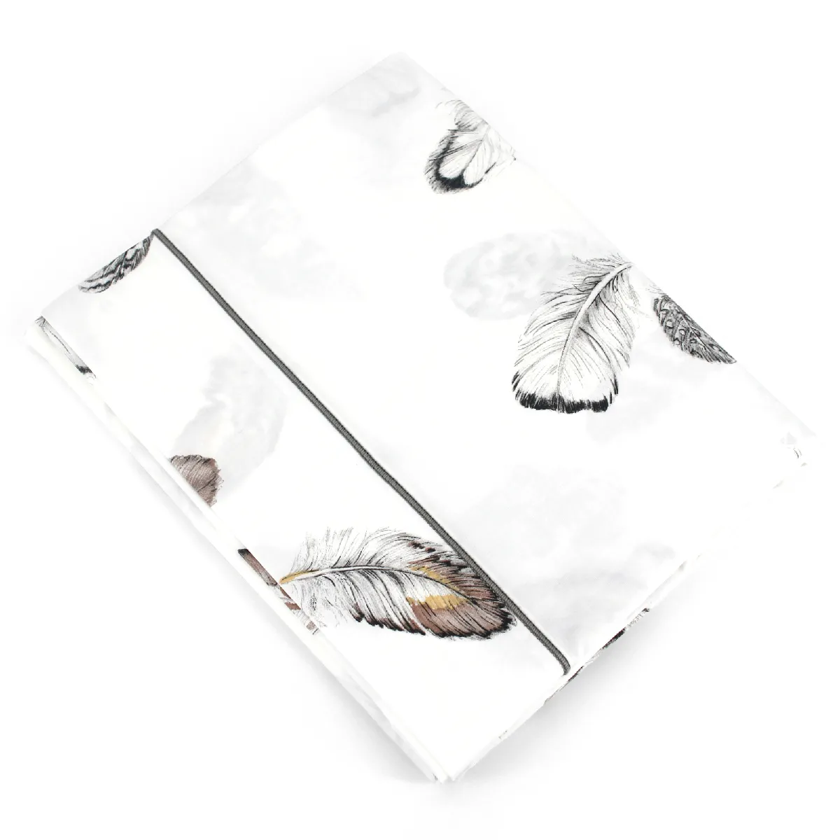 LINNEA Drap plat percale pur coton plumes 280x325 cm - Blanc