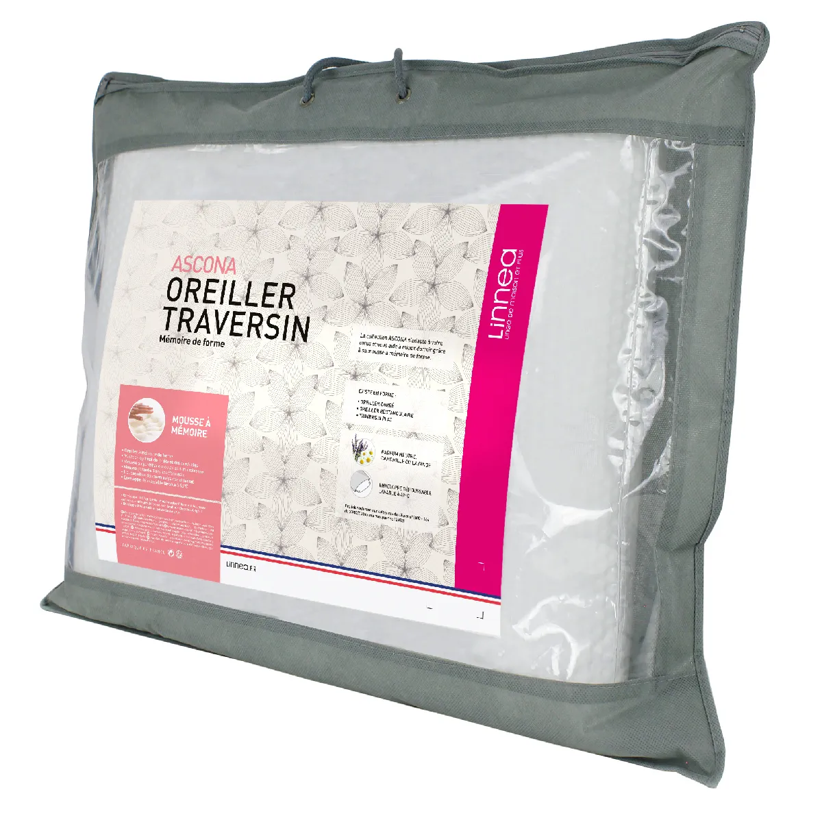 LINNEA Oreiller ascona mousse &agrave; m&eacute;moire de forme Visco 60x60 cm - Blanc