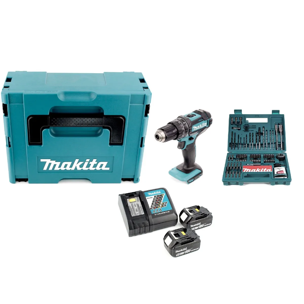 Makita DHP 482 RTJ Perceuse à percussion sans fil 18 V Li Ion dans Makpac + 2 batteries 5 0 Ah + chargeur + Makita B 53811 jeu d'embouts et de forets 100 pièces - vue 2