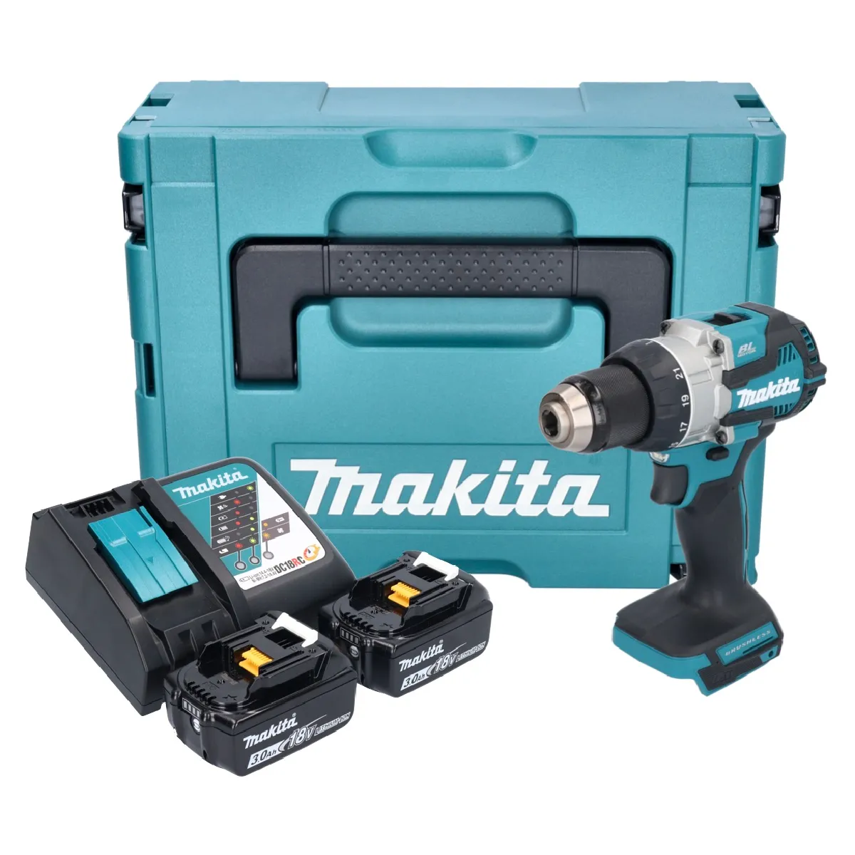 Makita DDF 489 RFJ Perceuse visseuse sans fil 18 V 73 Nm Brushless + 2x batterie 3 0 Ah + chargeur + Makpac - vue 2