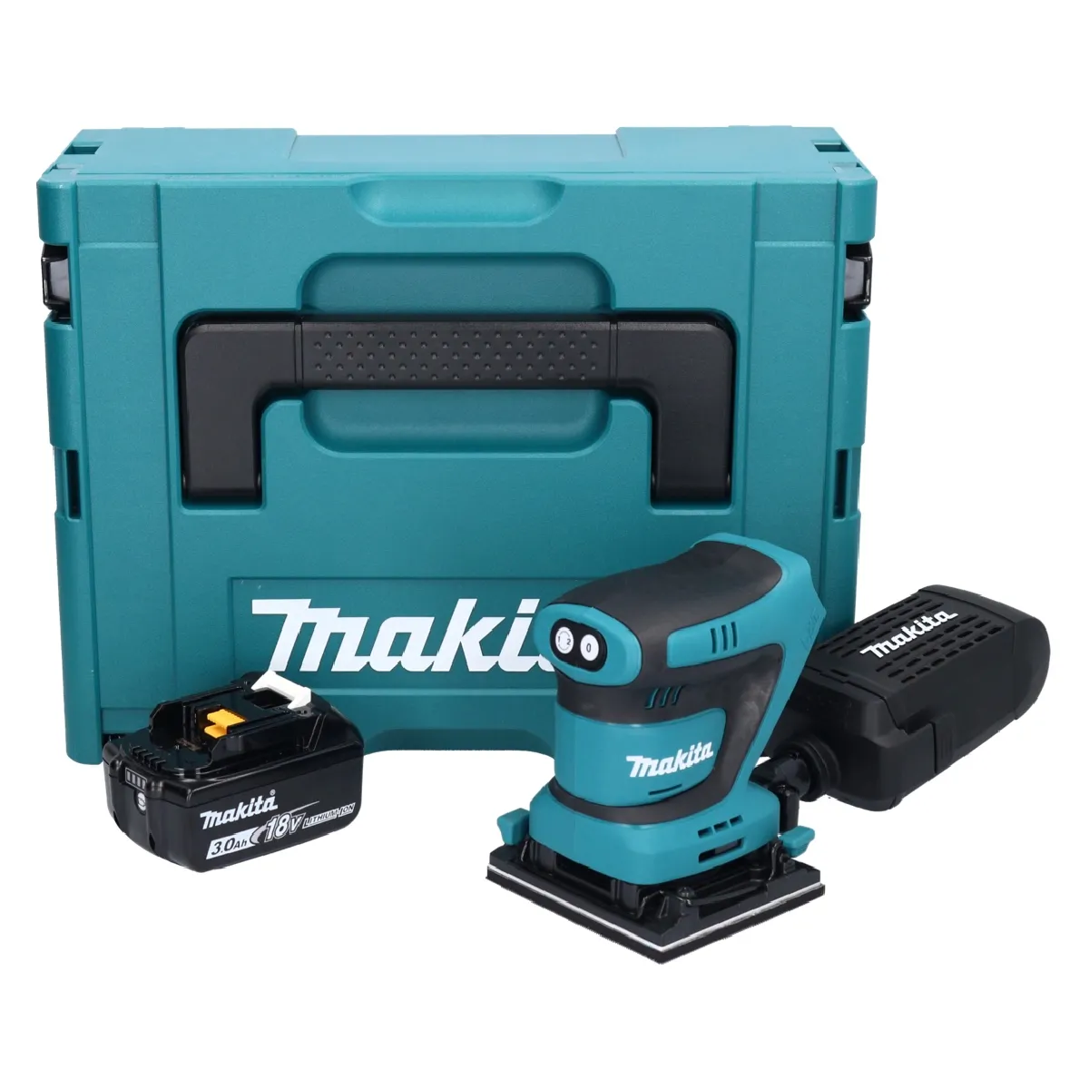 Makita DBO 480 F1J Ponceuse vibrante sans fil 18 V 112 x 102mm + 1x Batterie 3.0 Ah + Coffret sans chargeur