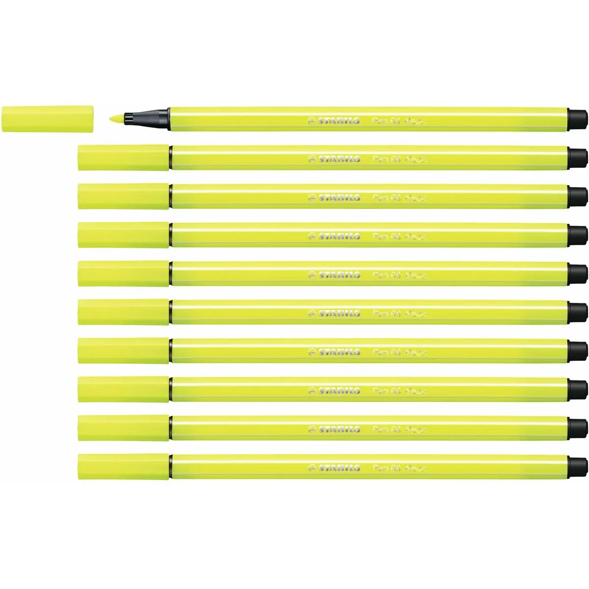 Feutres Stabilo Pen 68 Fluorescent Jaune 10 Pièces