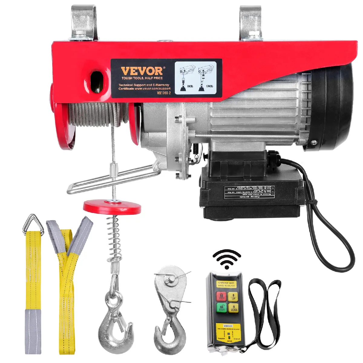 Treuil électrique 1600W 220V - Capacité 500 Kg (simple Câble) Ou 1000 Kg (double) - Levage 8 M/min - Avec Frein Automatique Et Sécurité