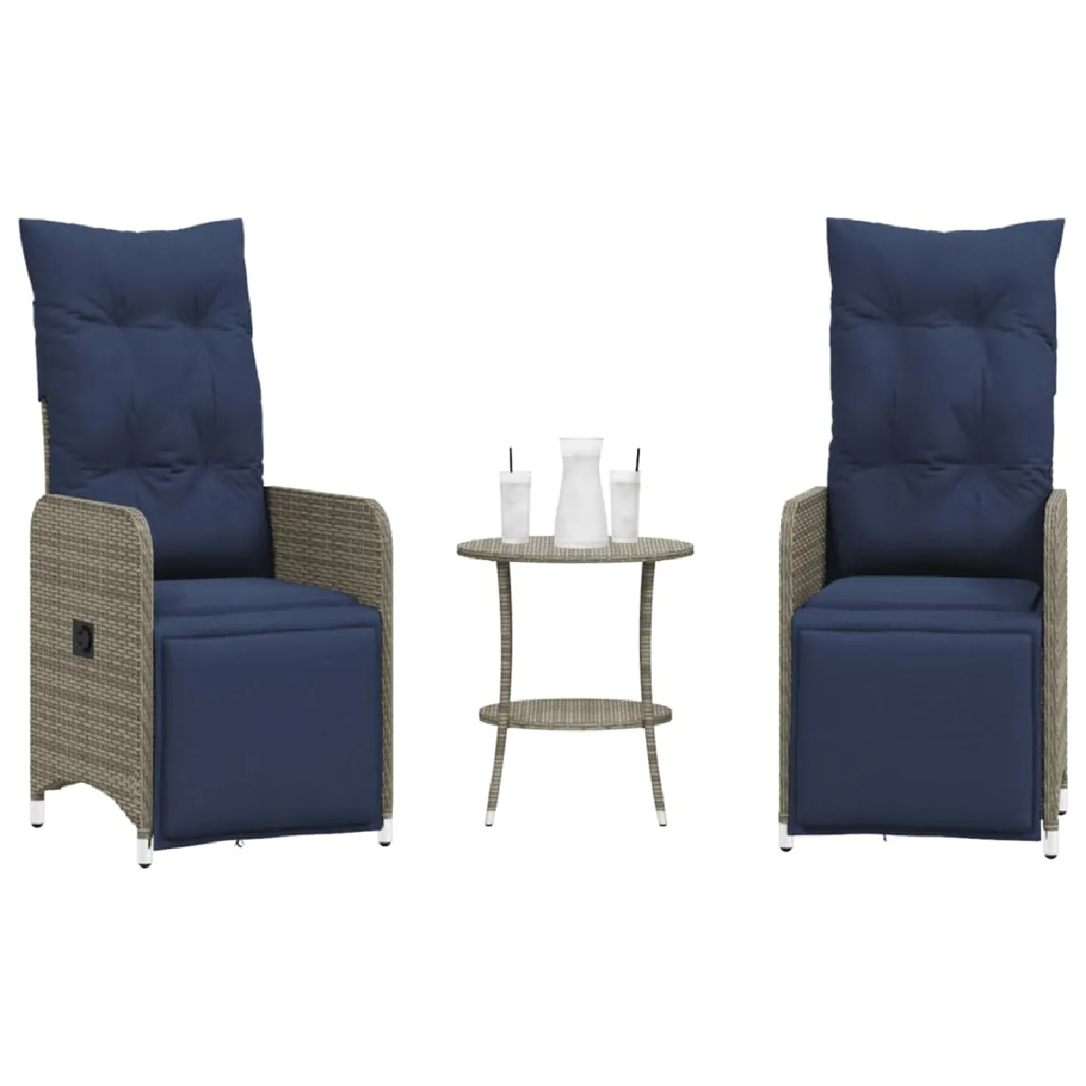 vidaXL Lot de 2 chaises de jardin inclinables avec Table en résine tressée