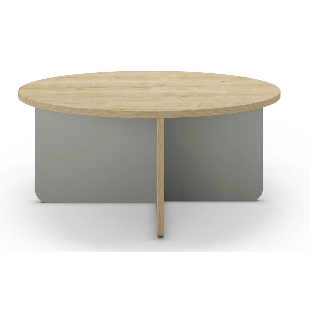 Table basse, table de salon ronde aspect bois coloris chêne, pieds coloris vert - diamètre 80 x Hauteur 38 cm