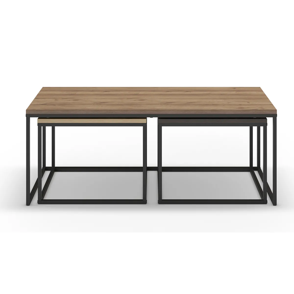 Meilleurs prix pour Set de 3 tables basses, tables de salon aspect bois coloris chêne, noyer et métal coloris noir