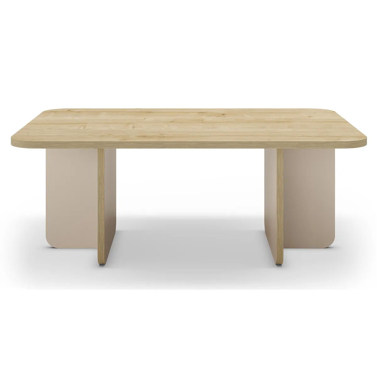 Comparer les prix de Table basse, table de salon rectangulaire aspect bois coloris chêne et pieds coloris crème - Longueur 100 x Profondeur 60 x Hauteur 42 cm