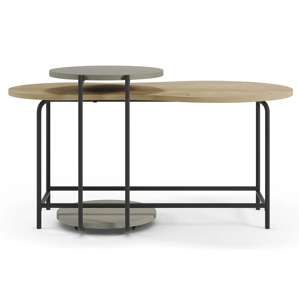 Comparer les prix de Set de 2 tables basses, tables de salon aspect bois coloris chêne, vert et métal coloris noir