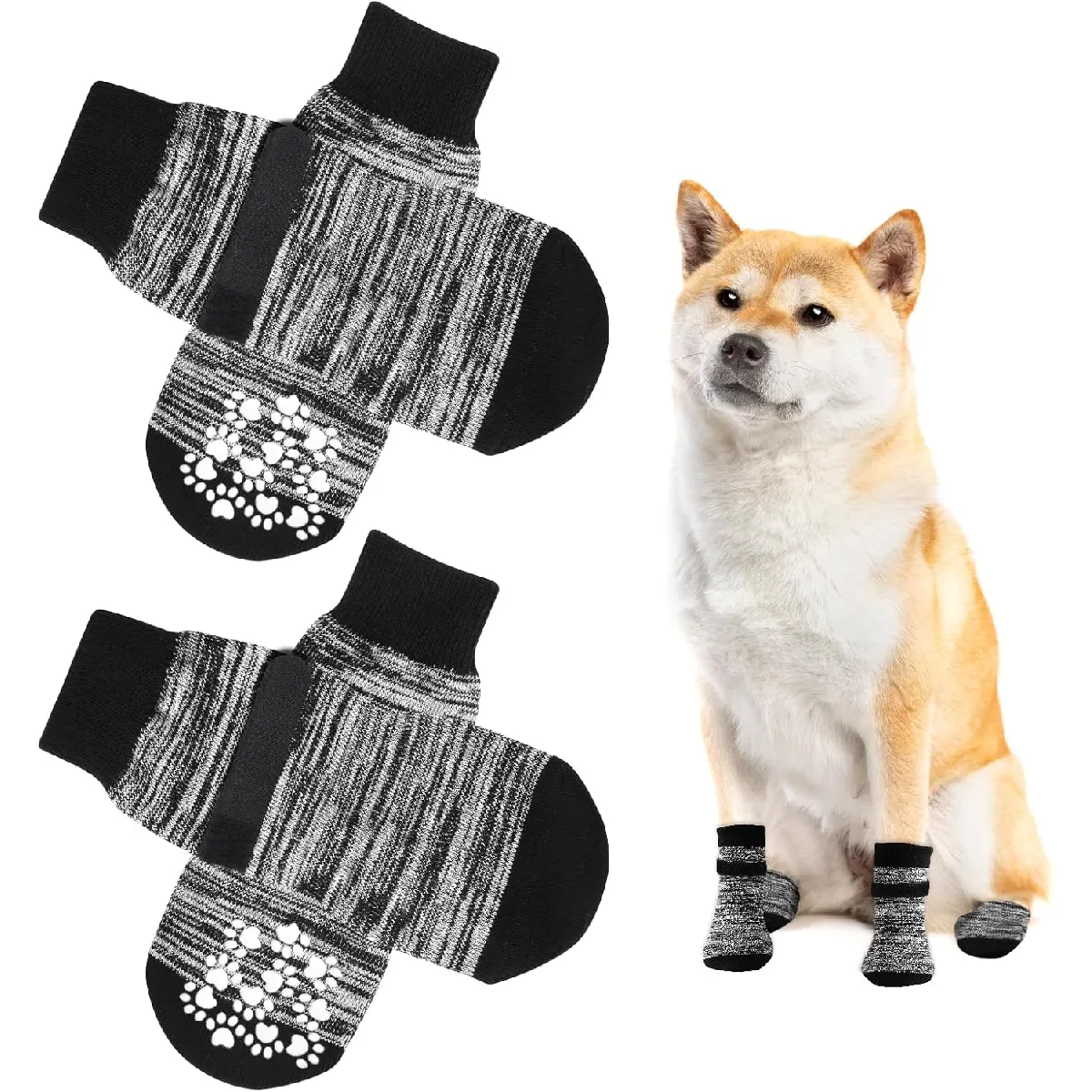 Comparer les prix de Chaussettes Anti-Dérapantes Chien Chat gris noir M
