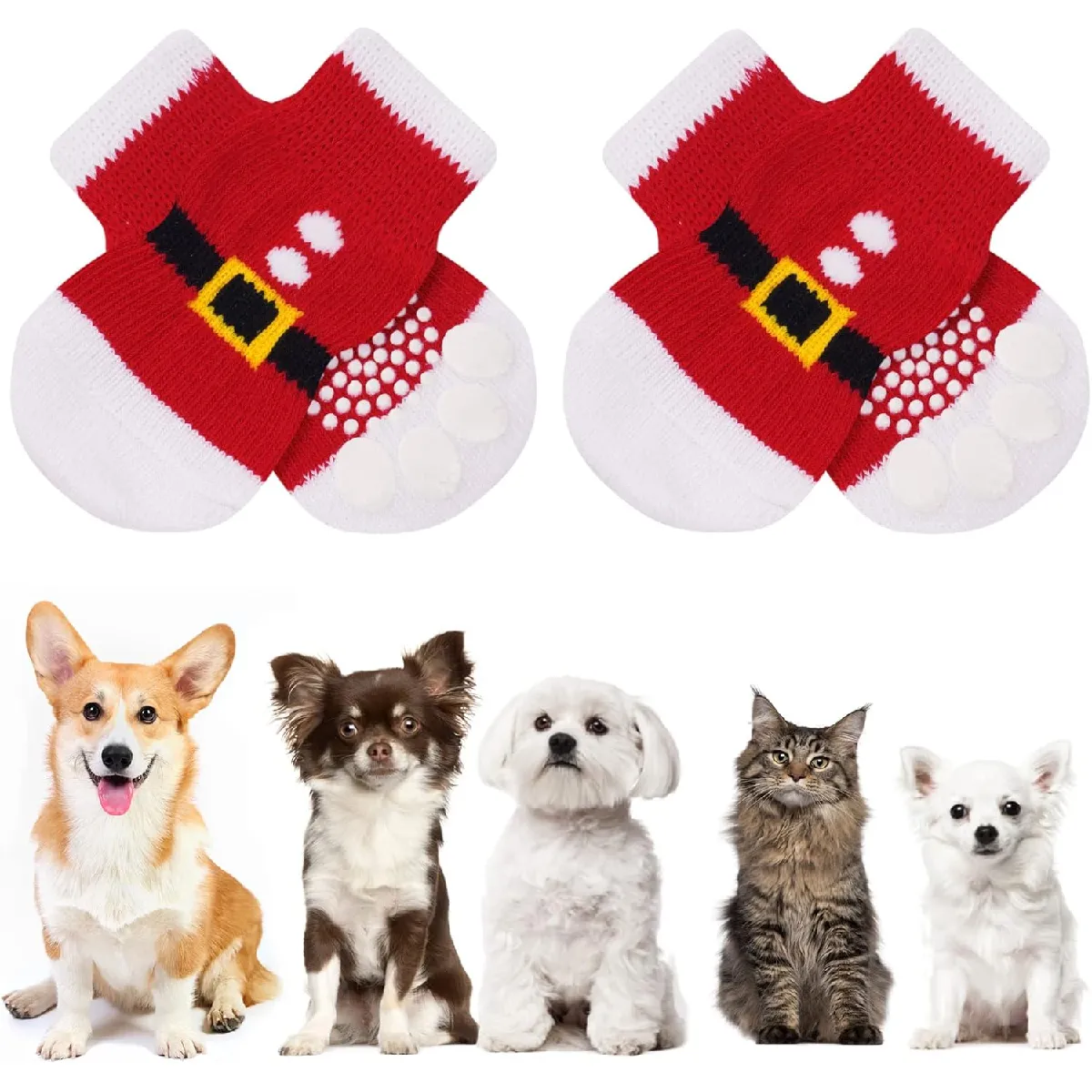 Comparer les prix de Chaussettes Anti-Dérapantes Chien Chat MOTIF NOEL blanc rouge L