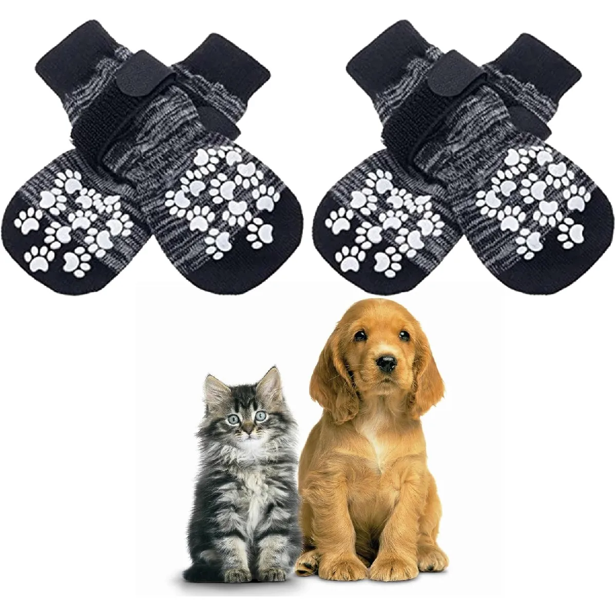 Meilleurs prix pour Chaussettes Anti-Dérapantes Chien Chat MOTIF PATTE gris noir L
