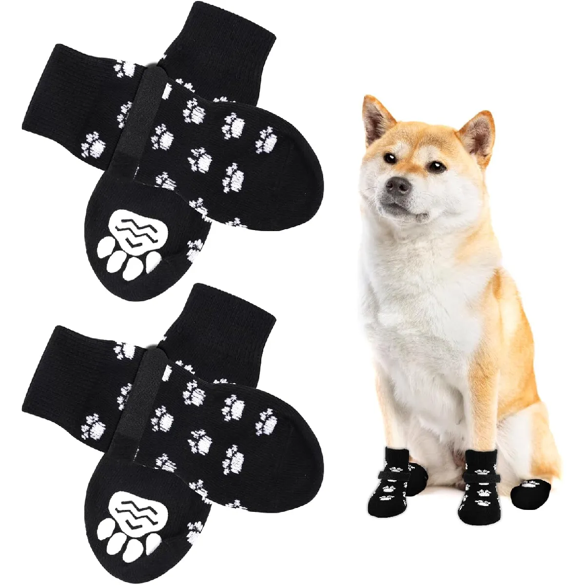 Comparer les prix de Chaussettes Anti-Dérapantes Chien Chat MOTIF PATTE noir M