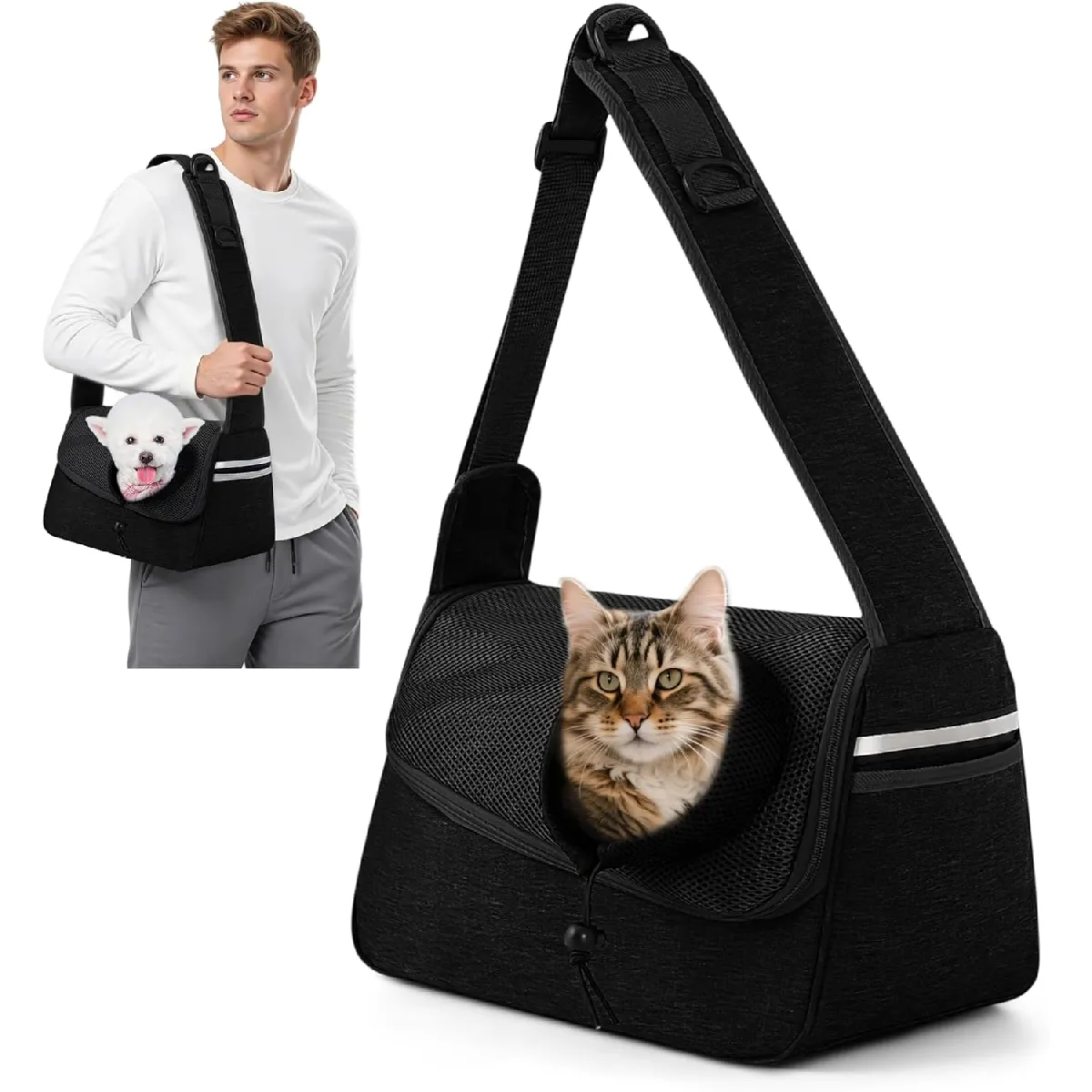 Meilleurs prix pour Sac de transport ajustable à bandoulière pour animaux noir