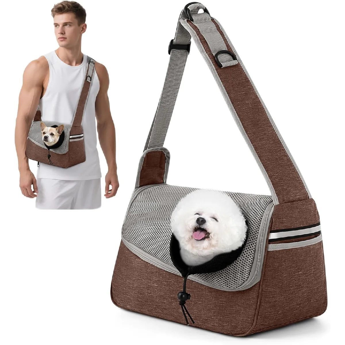 Meilleurs prix pour Sac de transport ajustable à bandoulière pour animaux gris marron