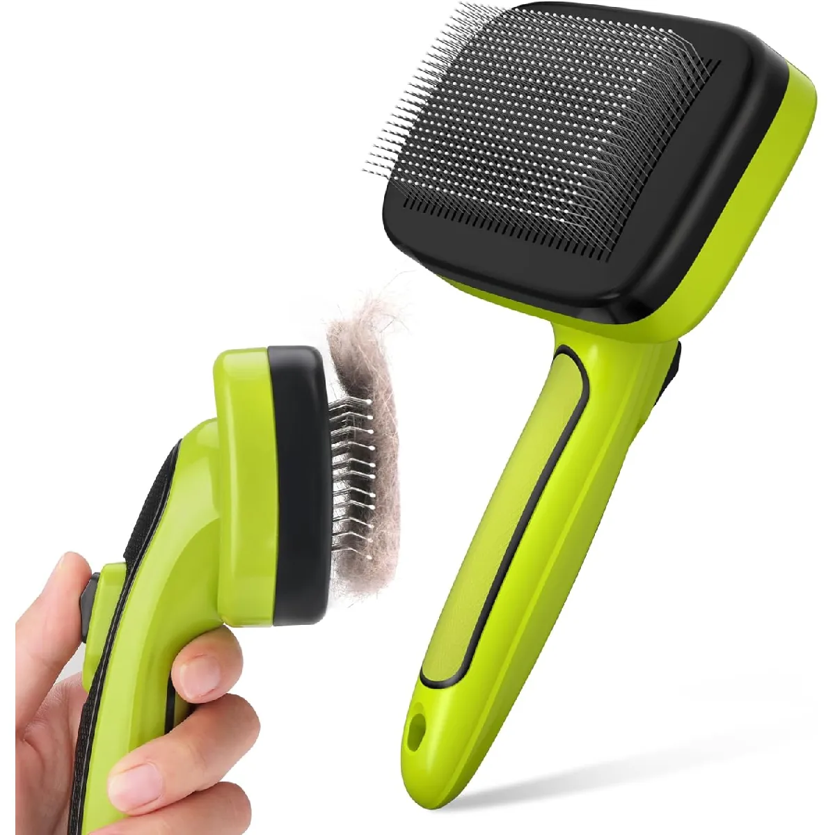 Comparer les prix de Brosse auto-nettoyante 135° pour chiens et chats – Élimination efficace des poils morts vert