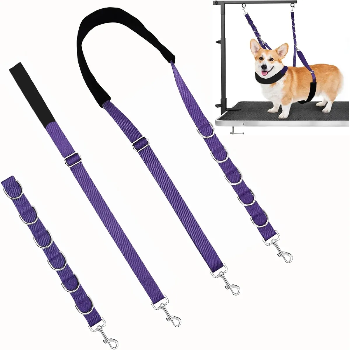 Comparer les prix de Sangle toilettage chien réglable en nylon – fixation sécurisée violet