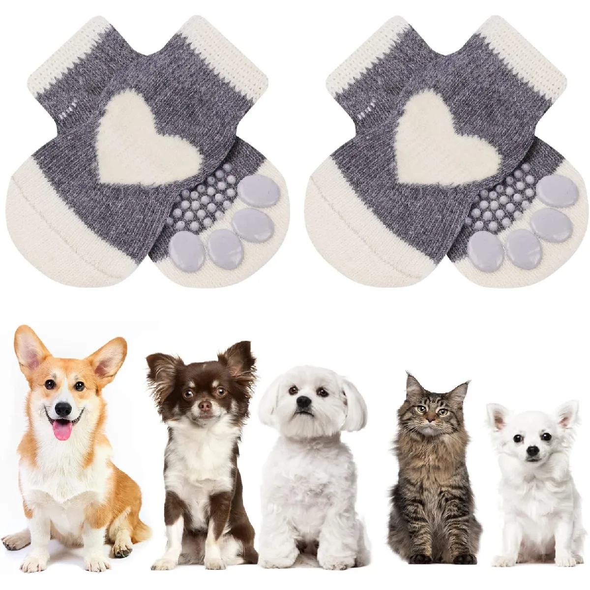 Comparer les prix de Chaussettes Anti-Dérapantes Chien Chat MOTIF COEUR blanc noir L