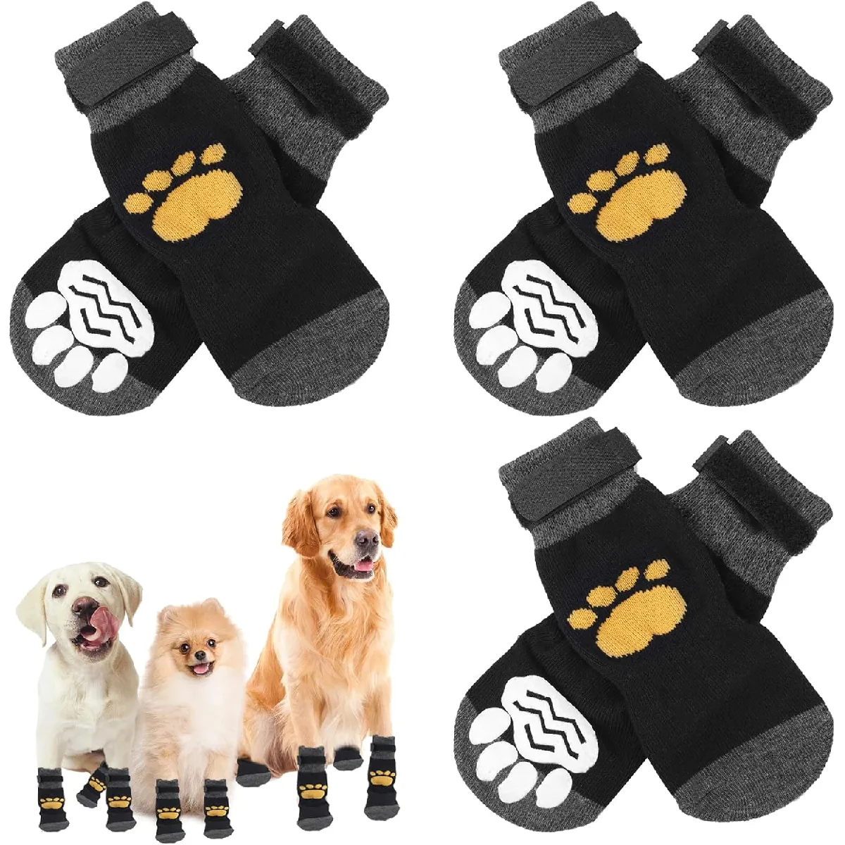 Meilleurs prix pour 3 Paires Chaussettes Antidérapantes avec Sangle de Fixation Réglable Patte Jaune L