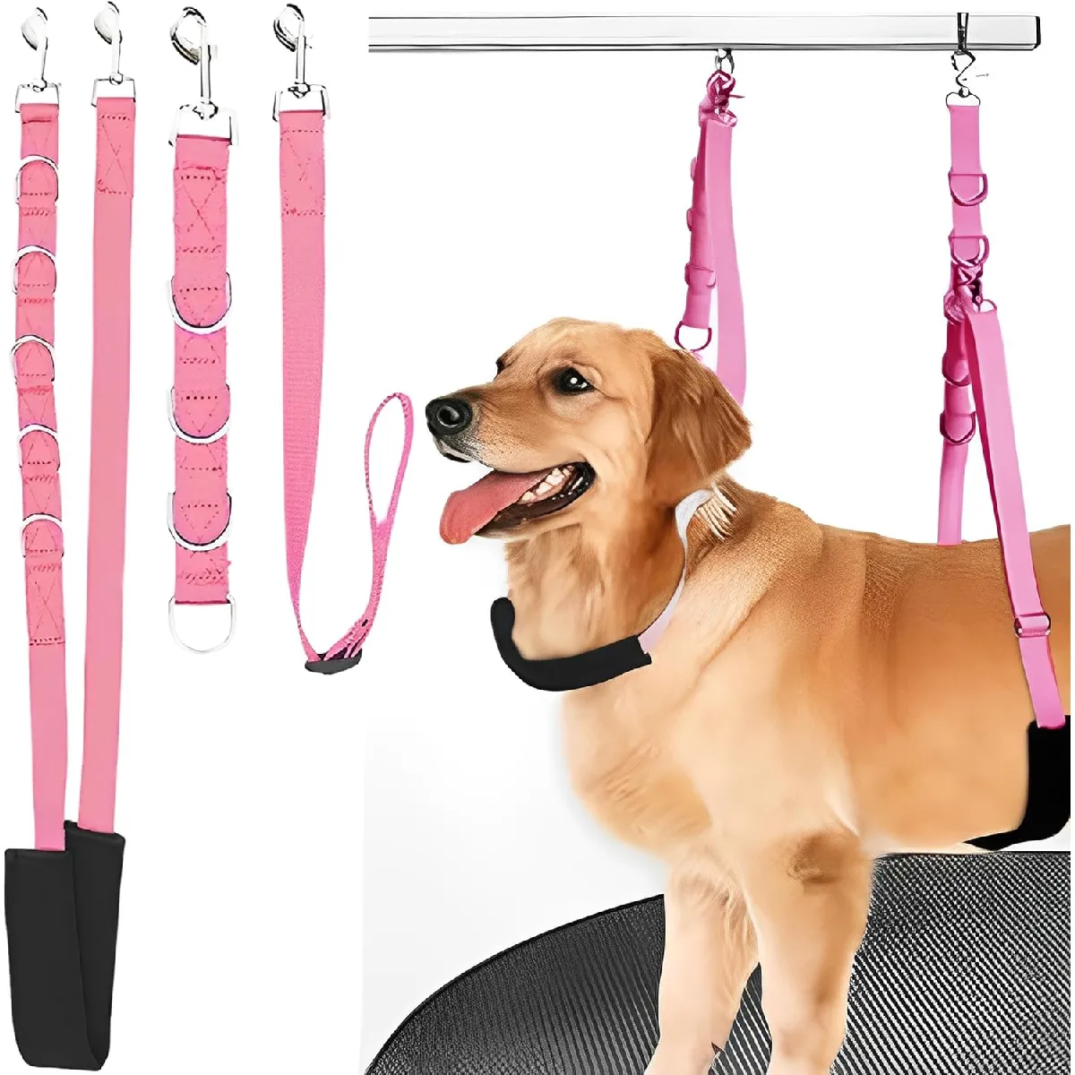 Meilleurs prix pour Lot 3pcs harnais toilettage chien réglable nylon rose